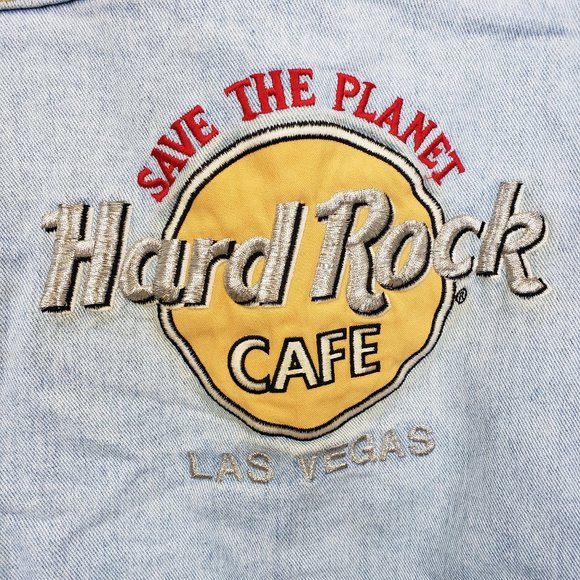 Las Vegas Hard Rock Cafe Save the Planet Light Wash Oversize Denim Jacket M - Picture 15 of 16
